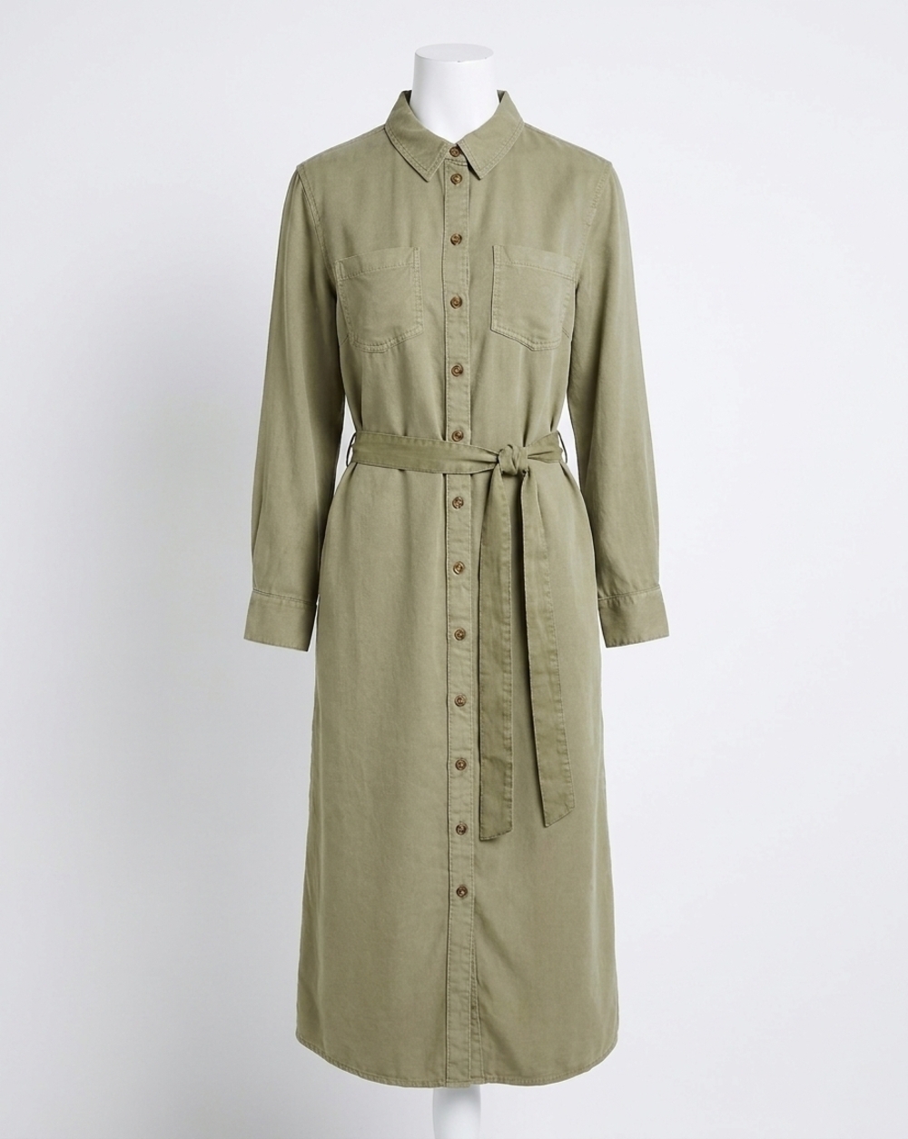 NEW BLU PEPPER women's collared three quarter sleeve shirt dress in olive